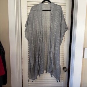 Three Bird Nest Smoky Gray Kimono Cover Up with Fringe One Size